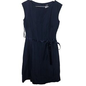 GlassPort Bill Blass silk dress women's size 6 navy sleeveless midi zip back